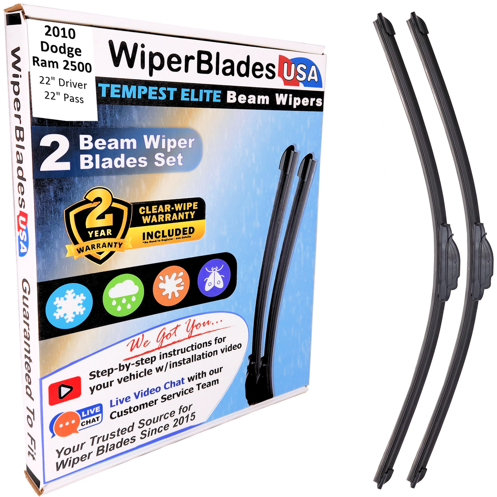 2010 Dodge Ram 2500 Wiper Blades w/2yr Wear Warranty (Set of 2) Beam Wipers-0