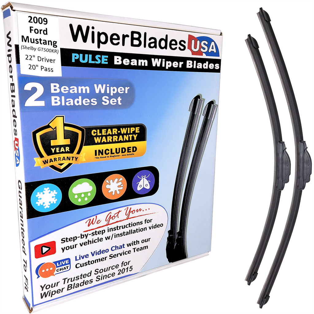 2009 Ford Mustang (Shelby GT500KR) Wiper Blades w/1yr Warranty (Set of 2) Wipers-0