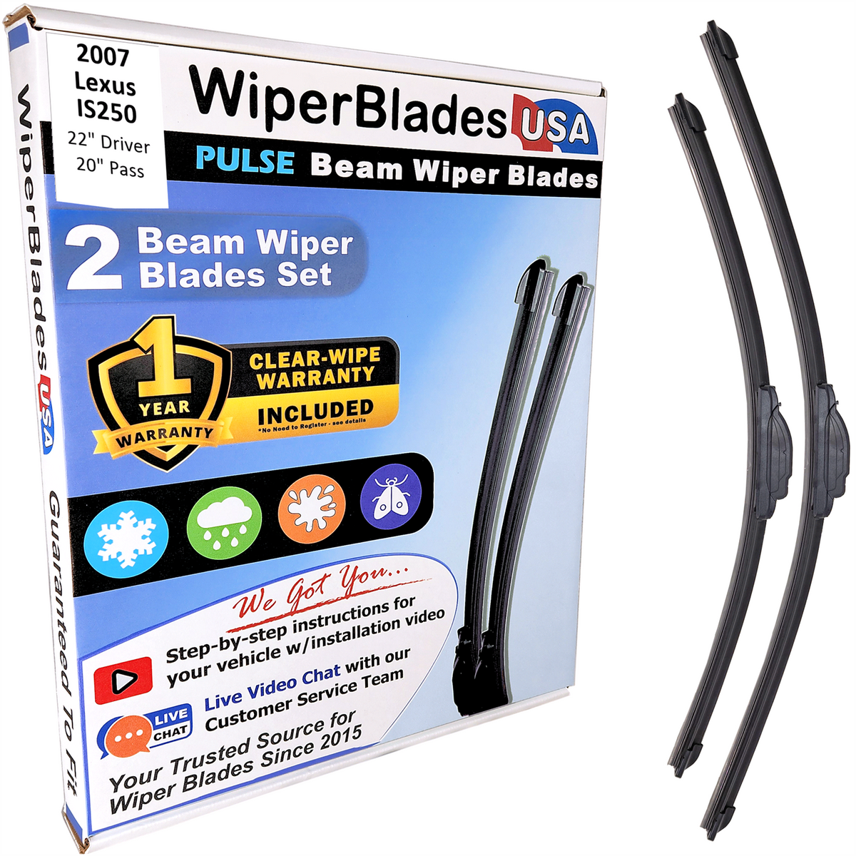 2007 Lexus IS250 Wiper Blades Set w/1yr Warranty (Set of 2) Pulse Beam Wipers-0
