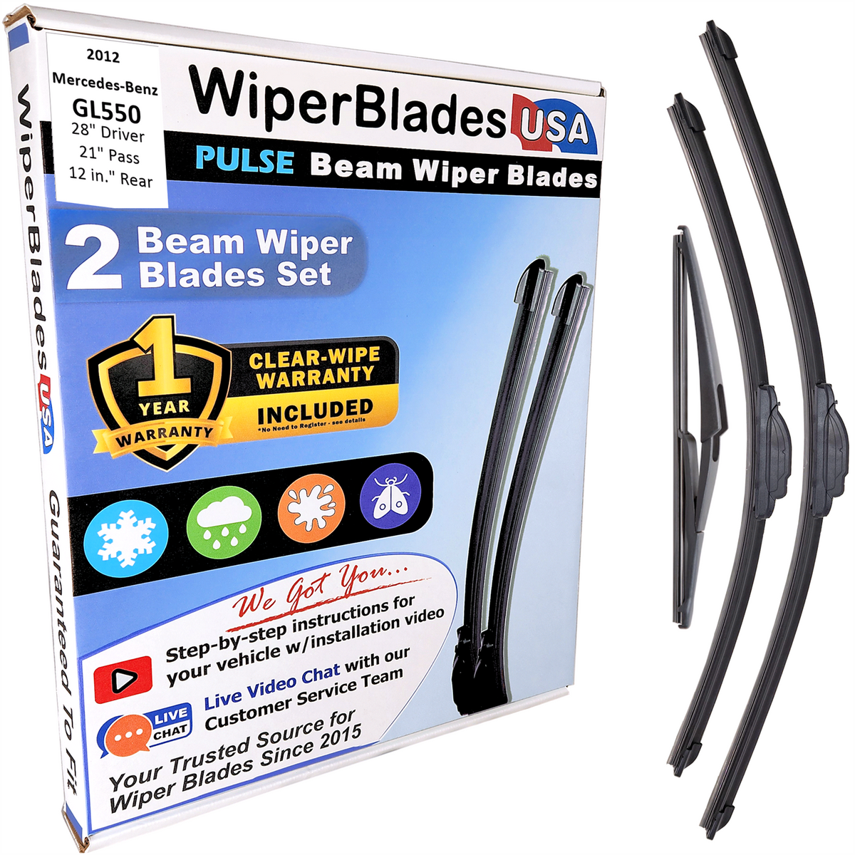 2012 Mercedes-Benz GL550 Wiper Blades w/1yr Warranty (Set of 3) w/Rear Wipers-0