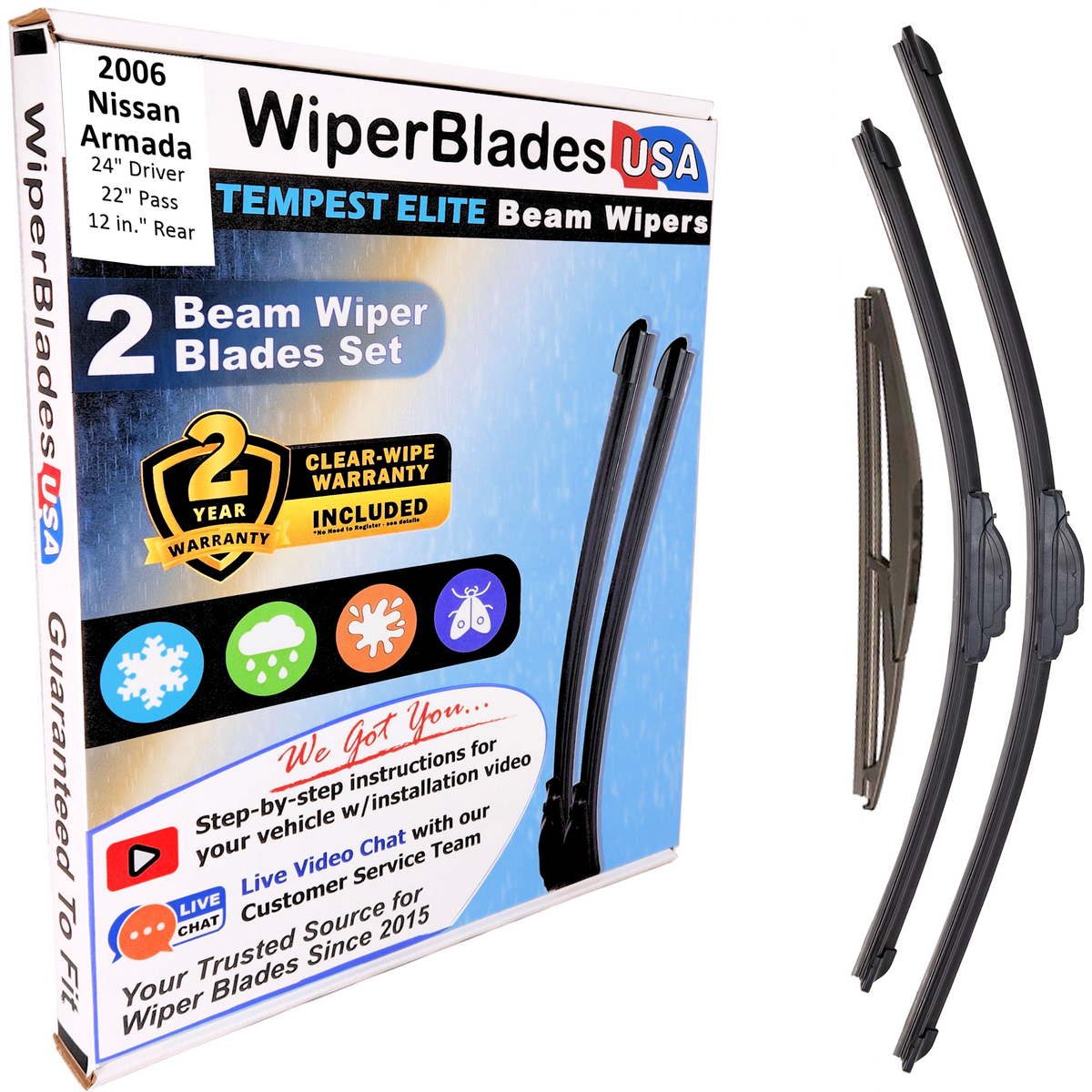 2006 Nissan Armada Wiper Blades w/2yr Wear Warranty (Set of 3) w/Rear Wipers-0