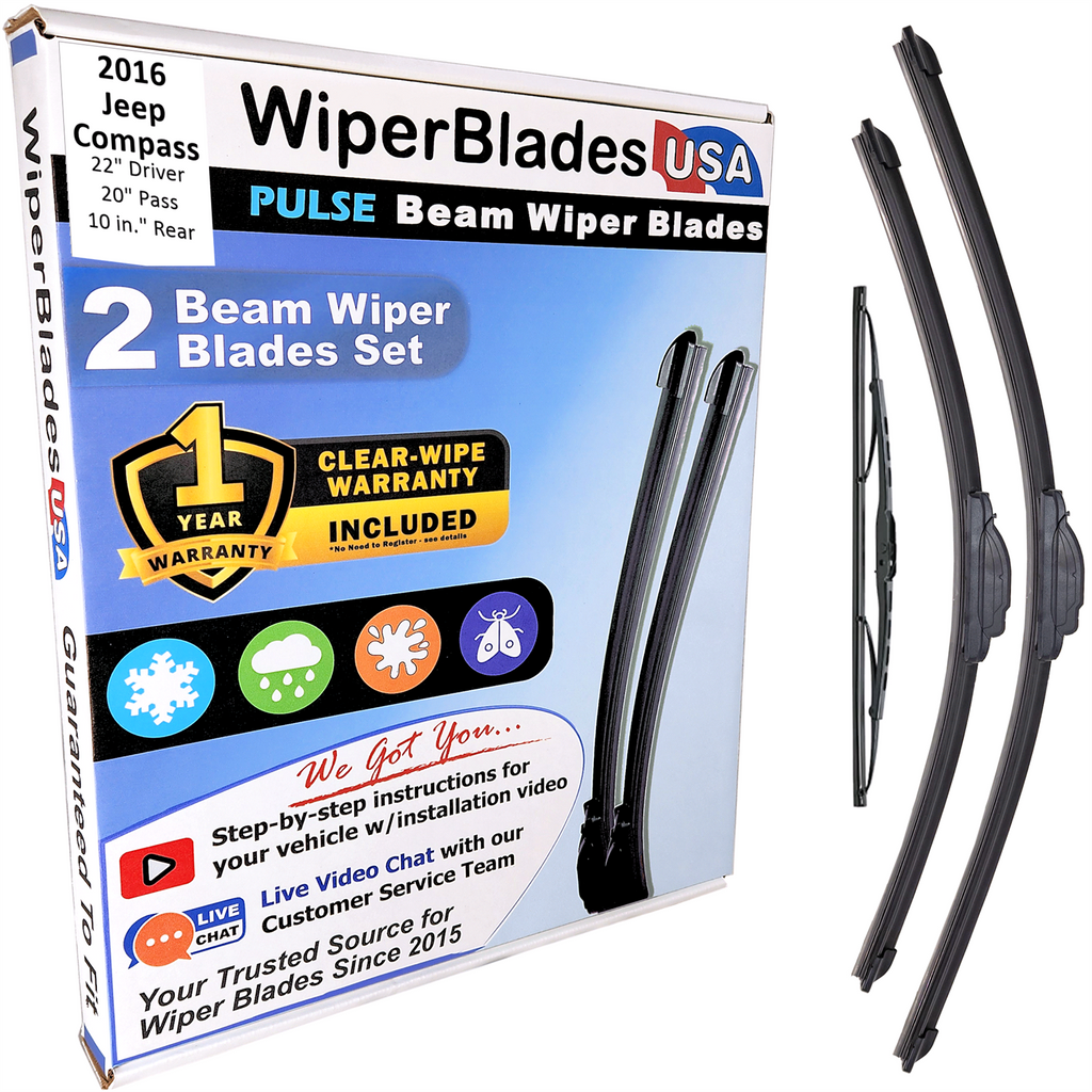 2016 Jeep Compass Wiper Blades w/1yr Wear Warranty (Set of 3) w/Rear Wipers-0