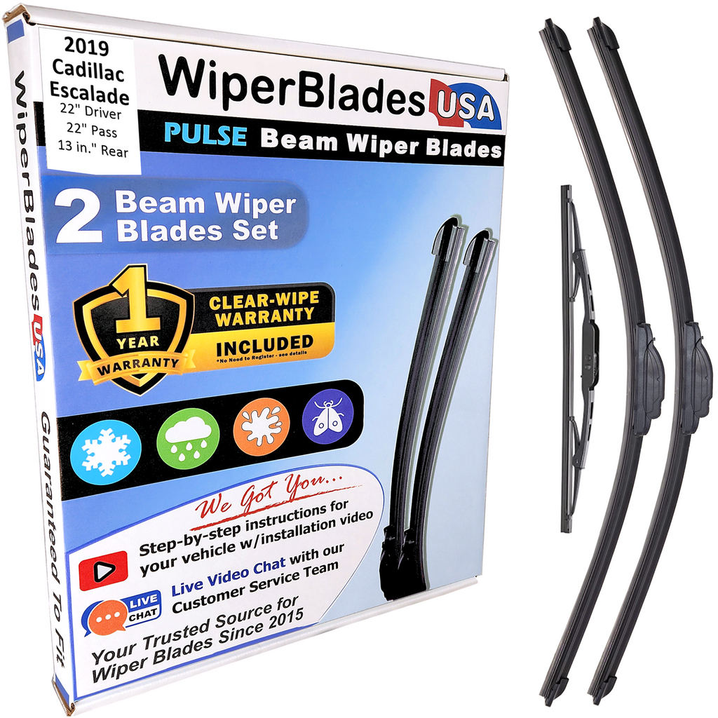 2019 Cadillac Escalade Wiper Blades w/1yr Wear Warranty (Set of 3) w/Rear Wipers-0