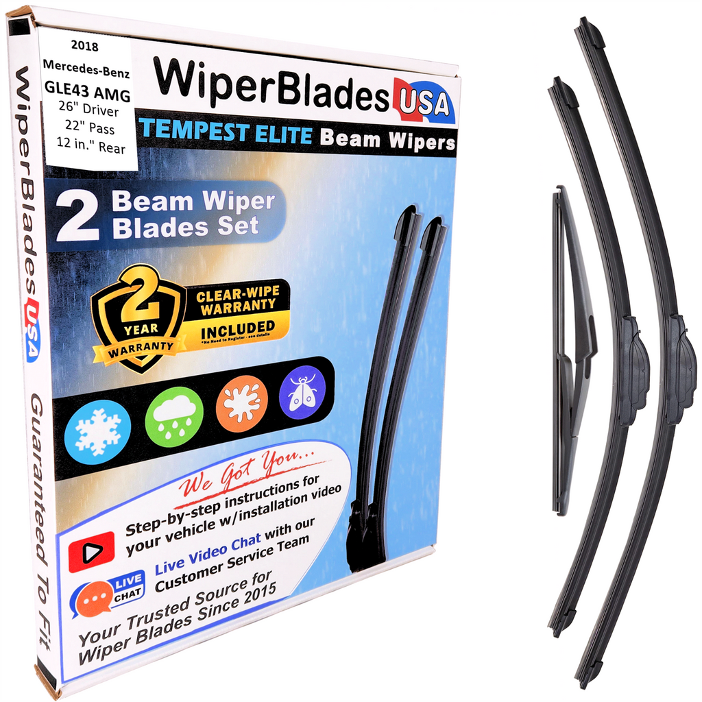 2018 Mercedes-Benz GLE43 AMG Wiper Blades w/2yr Warranty (Set of 3) w/Rear Wipers-0