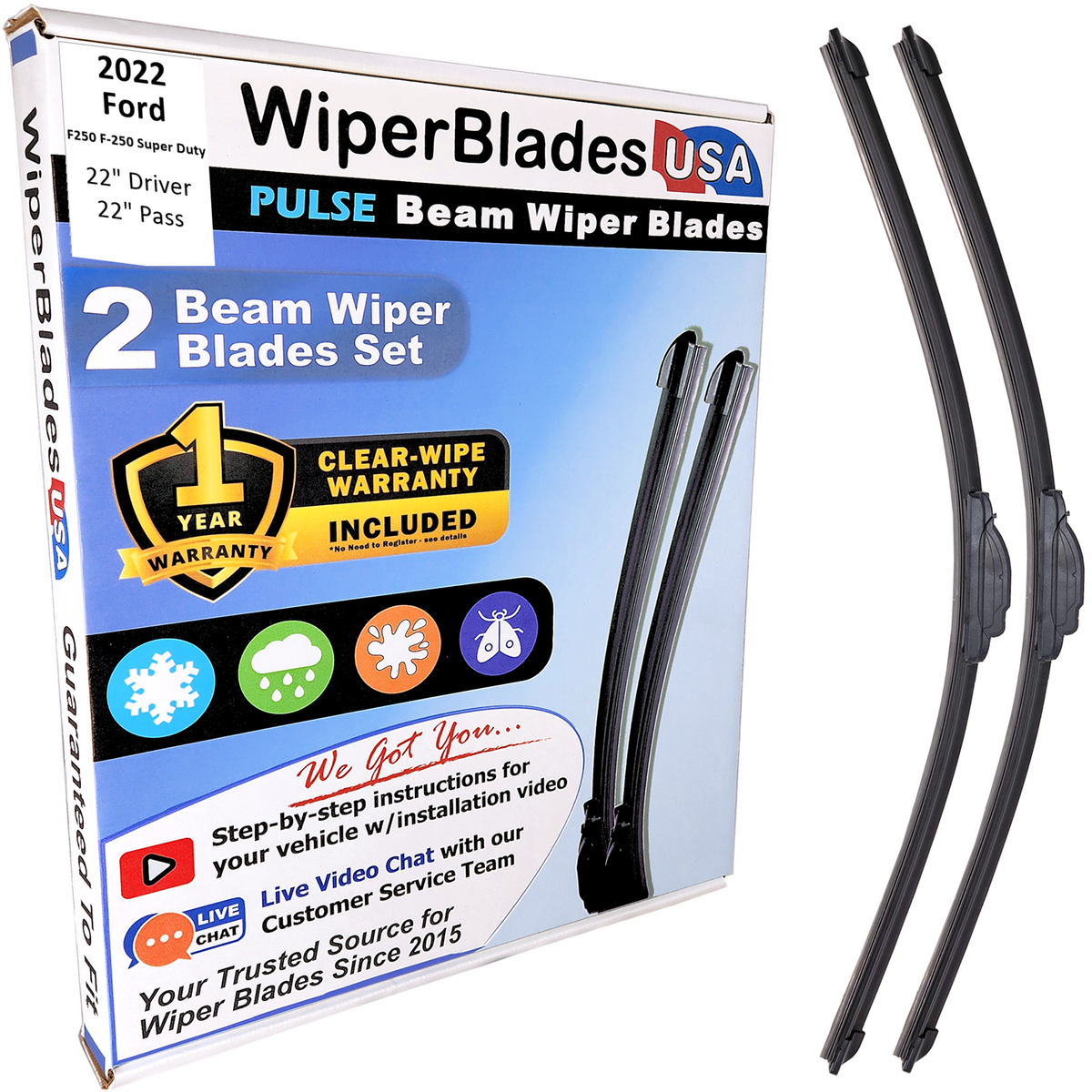 2022 Ford F250 F-250 Super Duty Wiper Blades w/1yr Warranty (Set of 2) Wipers-0