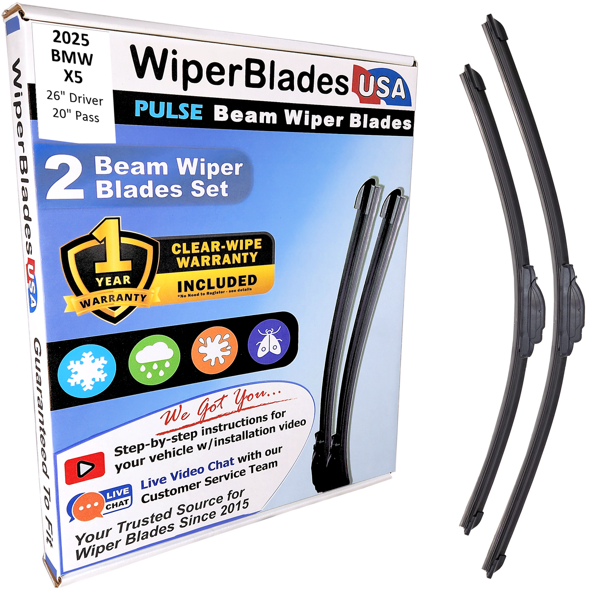 2025 BMW X5 Wiper Blades Set w/1yr Wear Warranty (Set of 2) Pulse Beam Wipers-0
