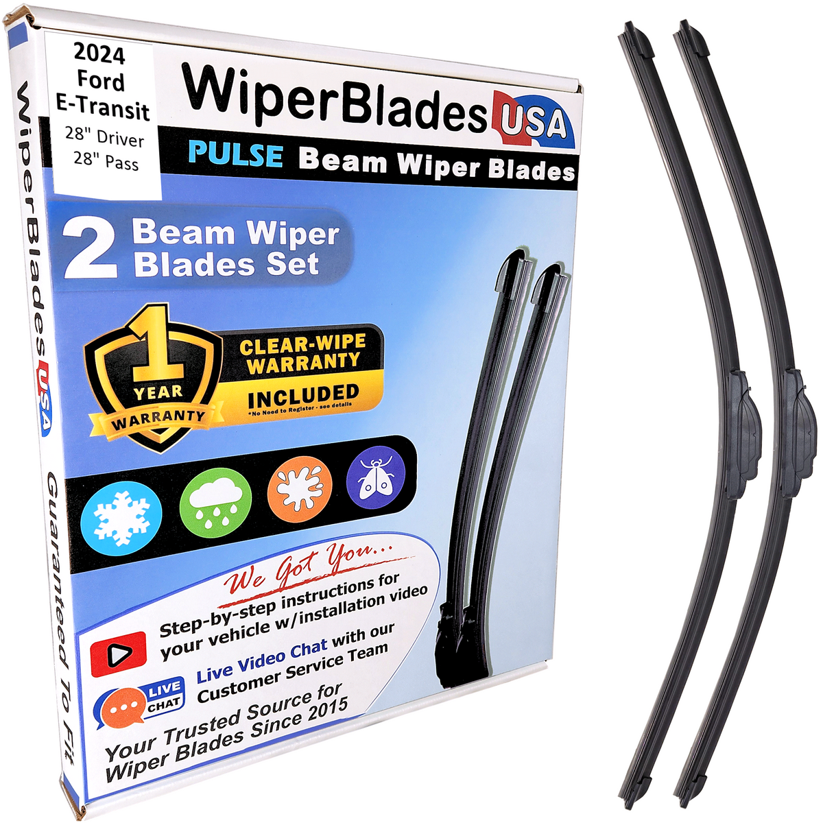 2024 Ford E-Transit Wiper Blades Set w/1yr Warranty (Set of 2) Pulse Beam Wipers-0