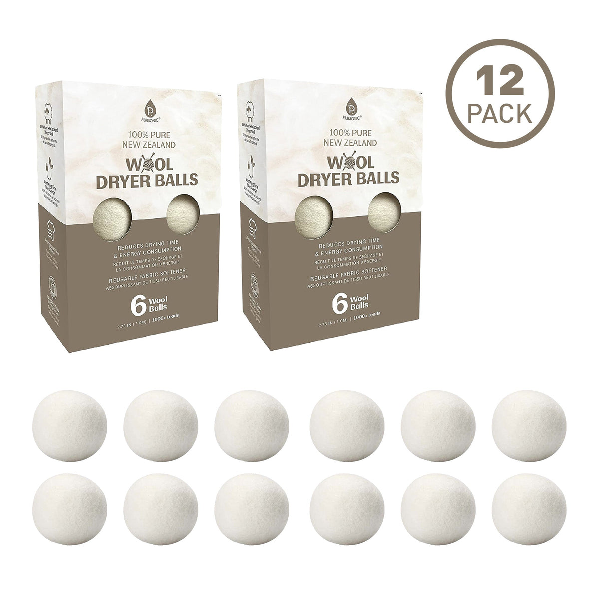 Pursonic 100% Pure New Zealand Wool Dryer Balls - 12 Pack-0