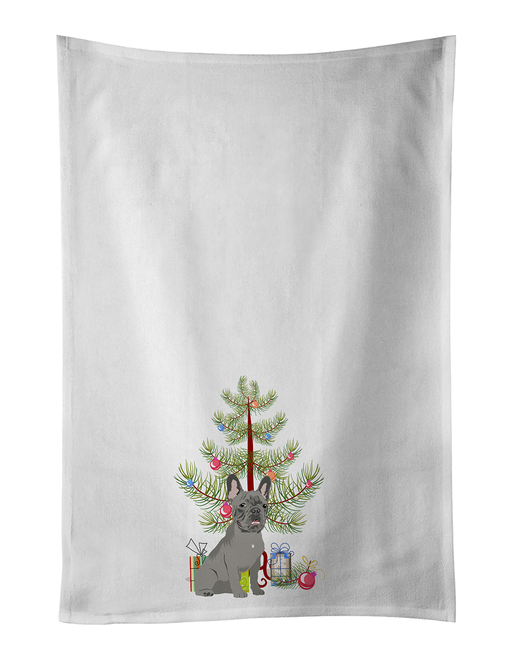 French Bulldog Blue Christmas Kitchen Towel Set of 2-0