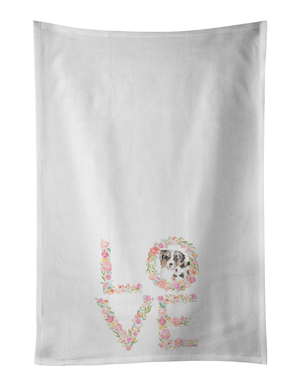 Australian Shepherd Blue Merle Puppy LOVE Kitchen Towel Set of 2-0