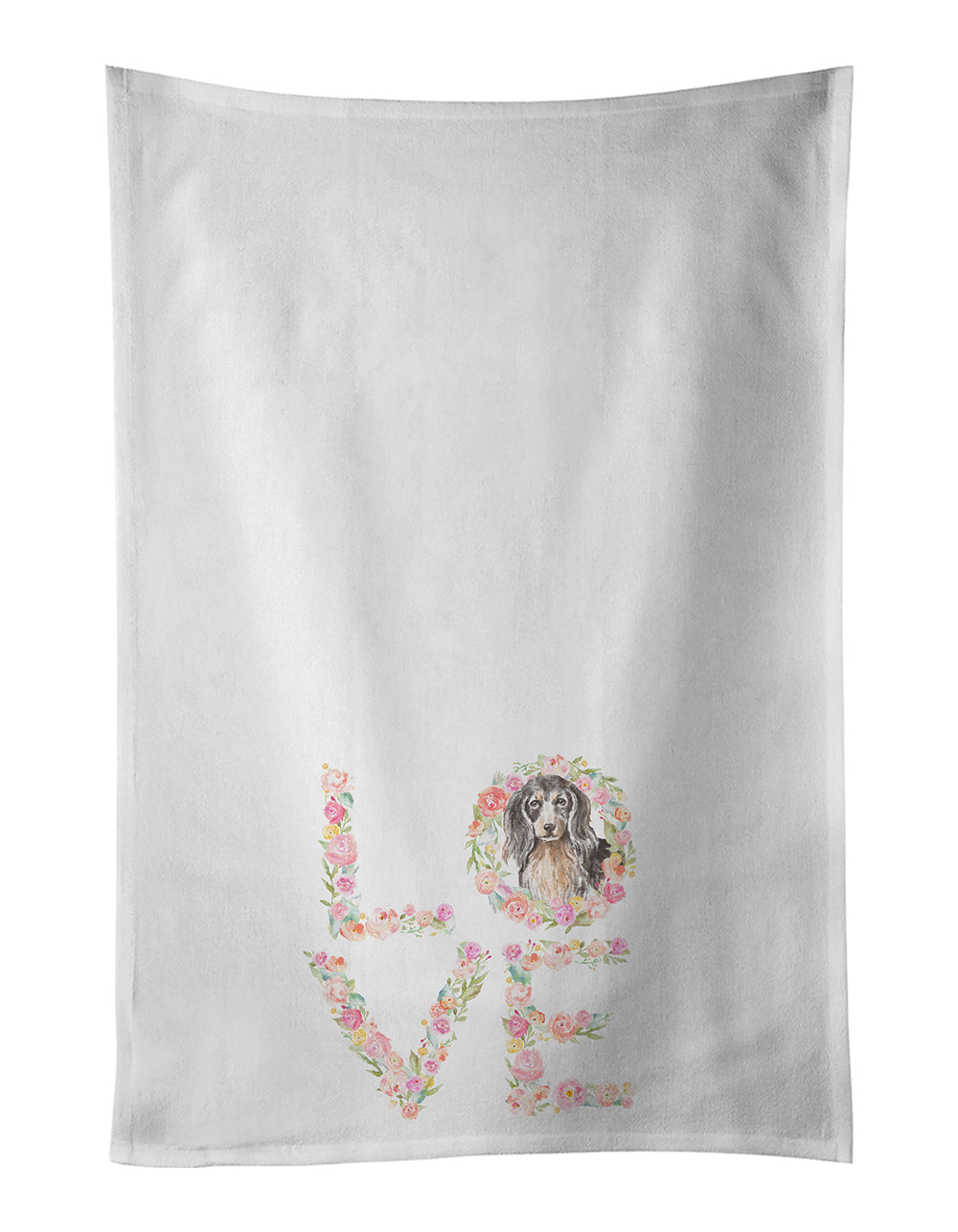 Dachshund Longhair Black Tan LOVE Kitchen Towel Set of 2-0