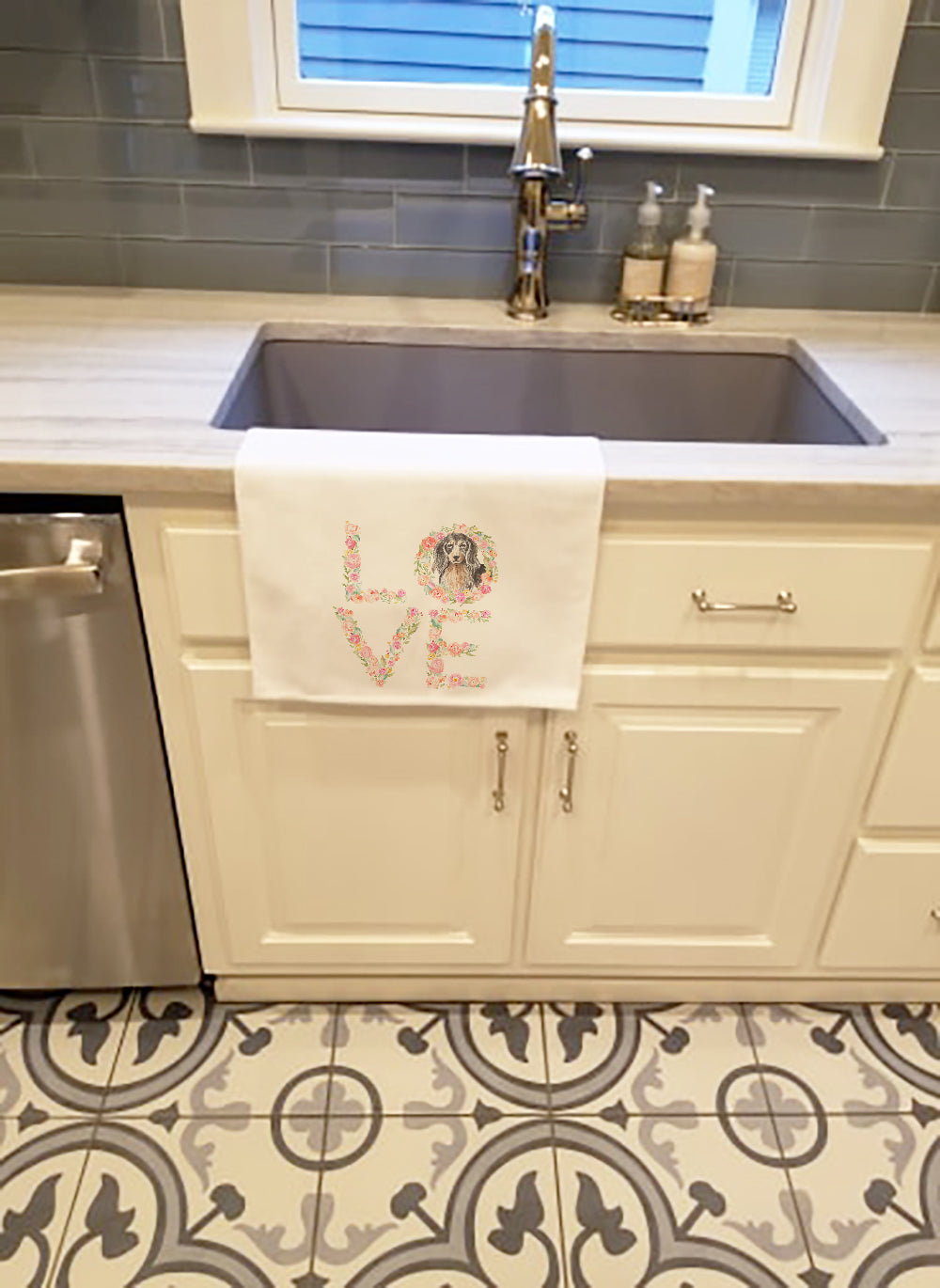 Dachshund Longhair Black Tan LOVE Kitchen Towel Set of 2-2