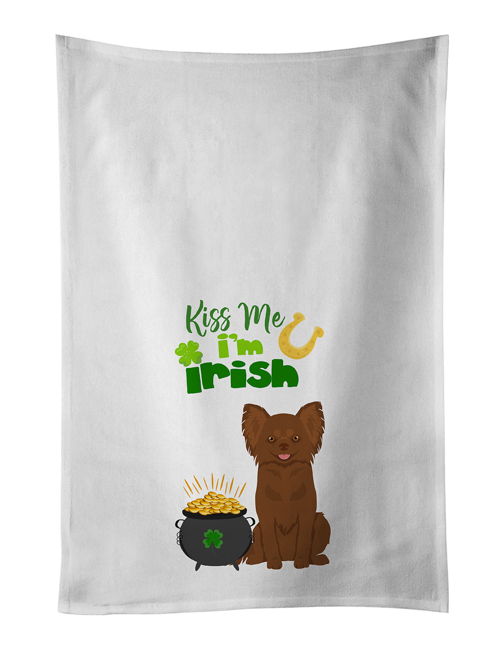 Longhaired Chocolate Chihuahua St. Patrick's Day Kitchen Towel Set of 2-0
