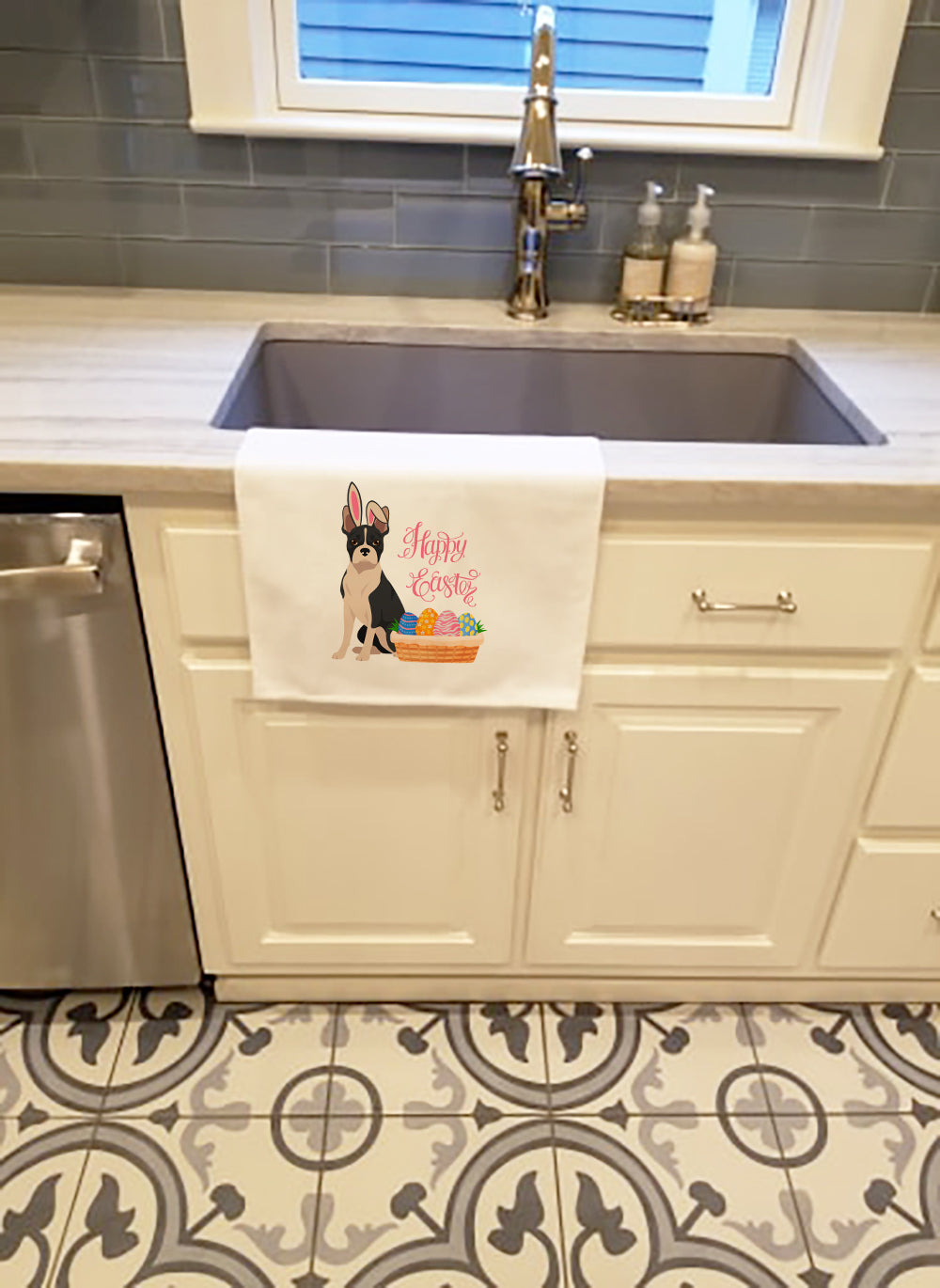 Black Boston Terrier Easter Kitchen Towel Set of 2-2