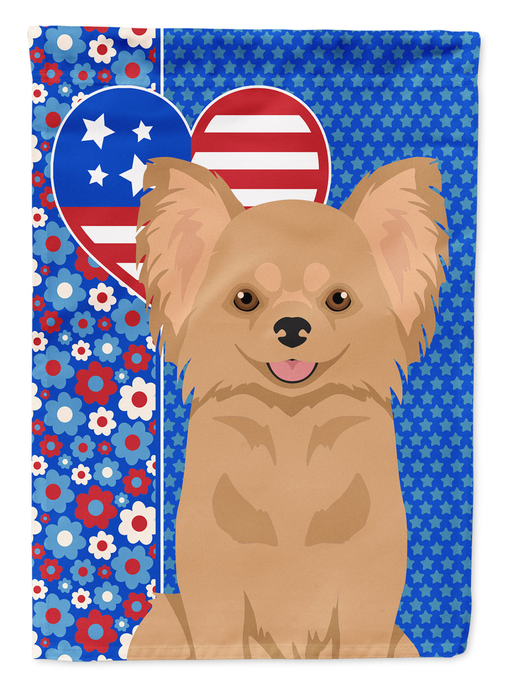 Longhaired Gold Chihuahua USA American House Flag-0