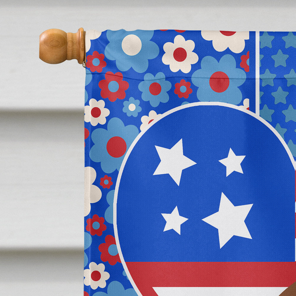 Longhair Chocolate and Cream Dachshund USA American House Flag-2