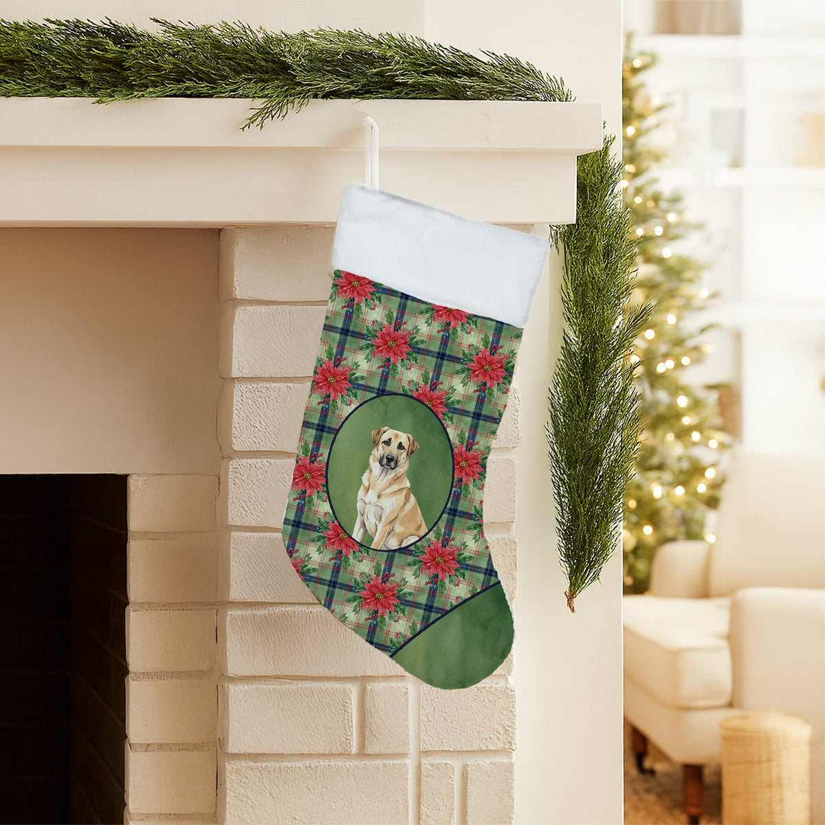 Anatolian Shepherd Dog Christmas PoinsettIas Holiday Stocking-1