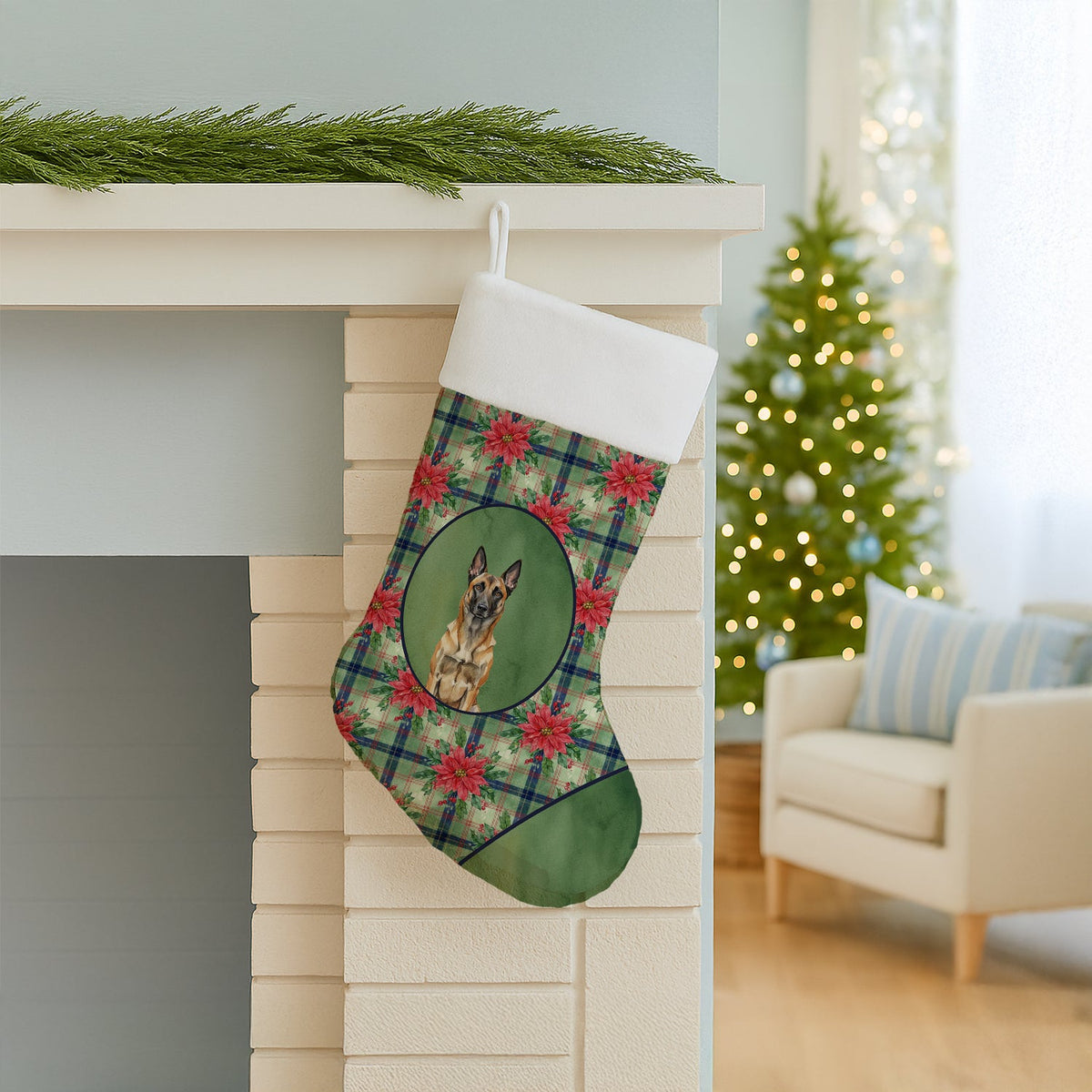 Belgian Malinois Christmas PoinsettIas Holiday Stocking-2