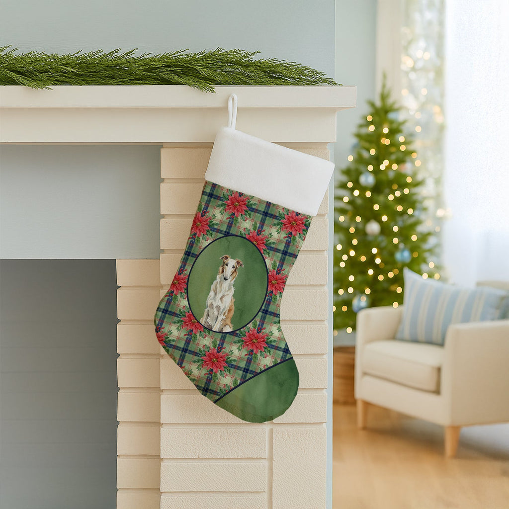 Borzoi Christmas PoinsettIas Holiday Stocking-2