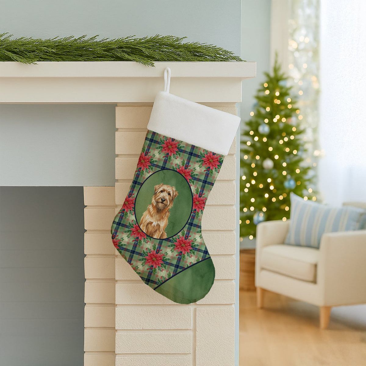 Tawny Briard Christmas PoinsettIas Holiday Stocking-2