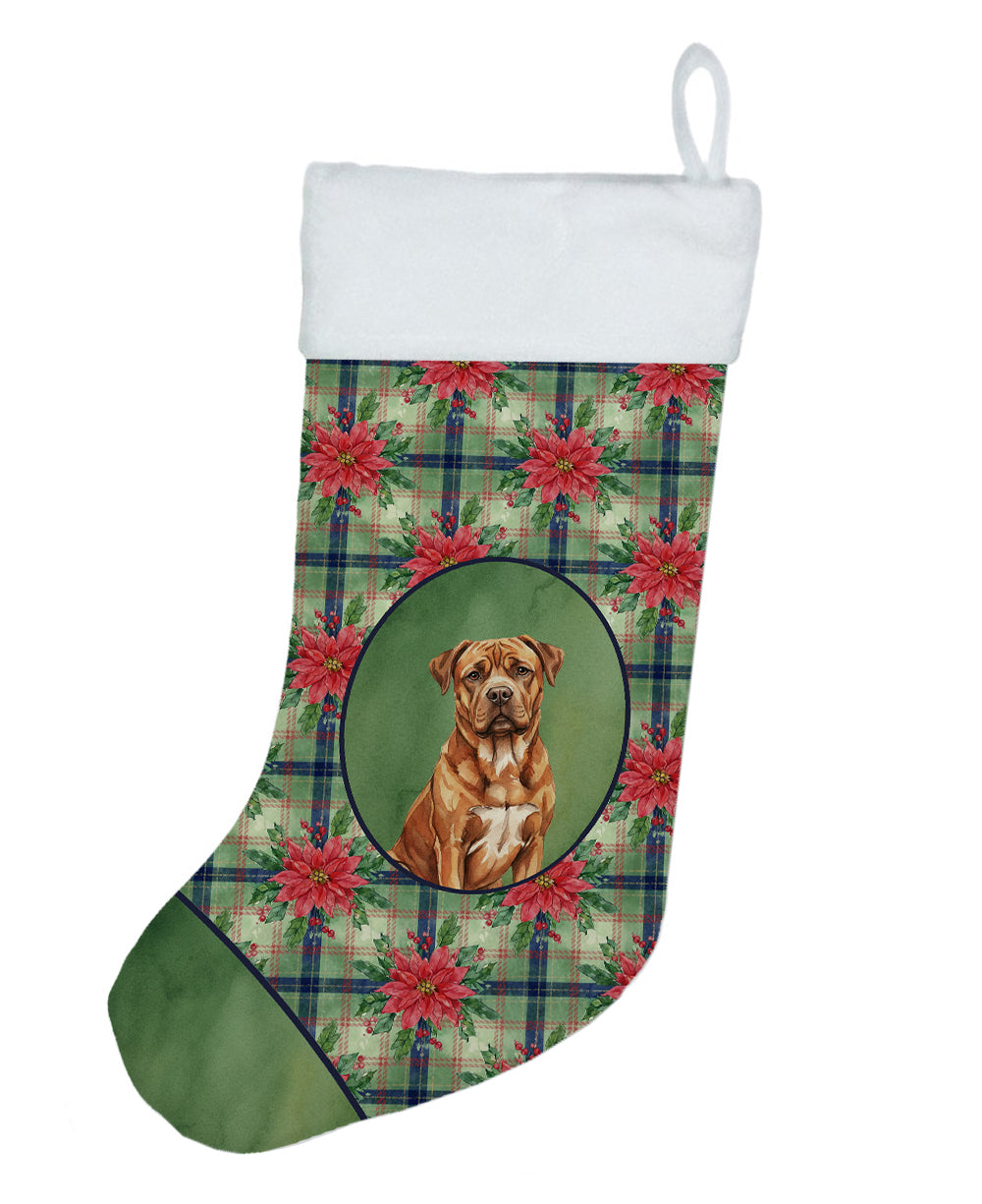 Mahogany Dogue de Bordeaux Christmas PoinsettIas Holiday Stocking-0