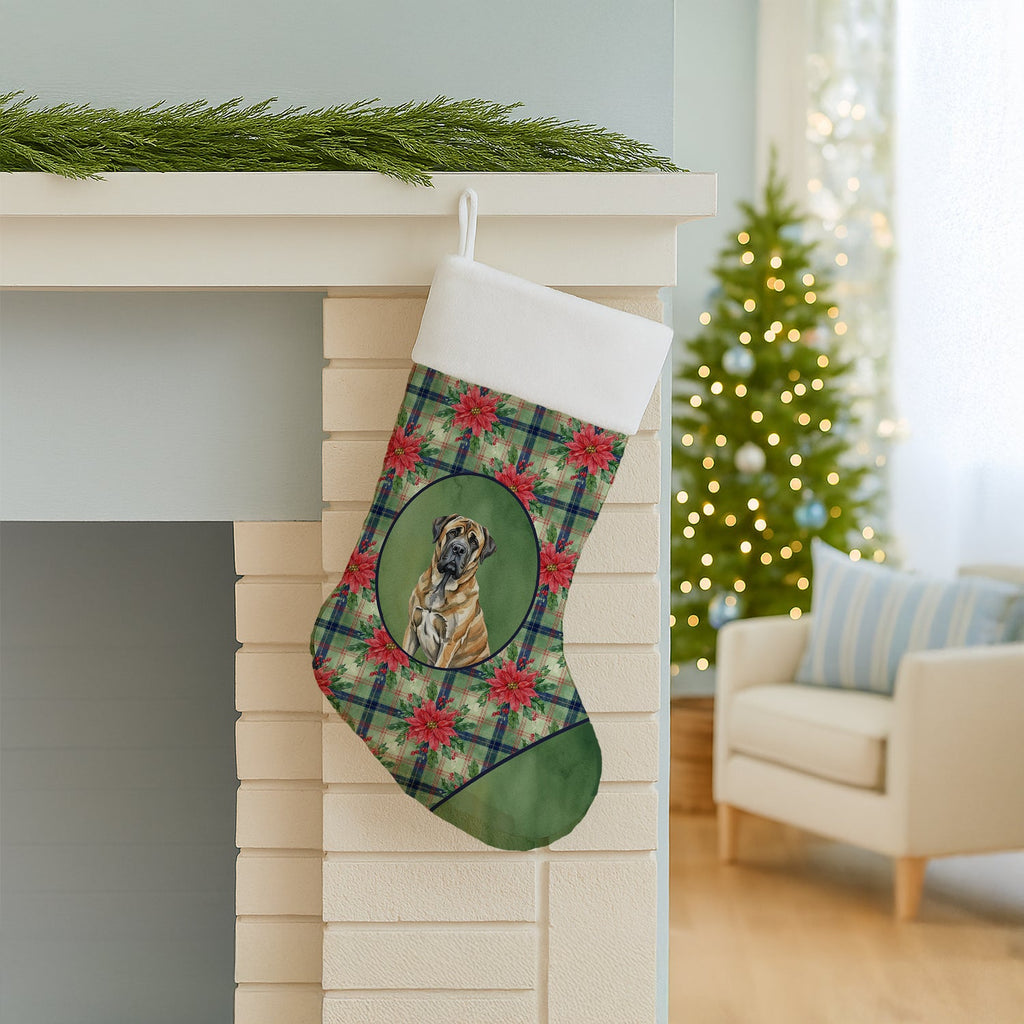 Brindle English Mastiff Christmas PoinsettIas Holiday Stocking-2