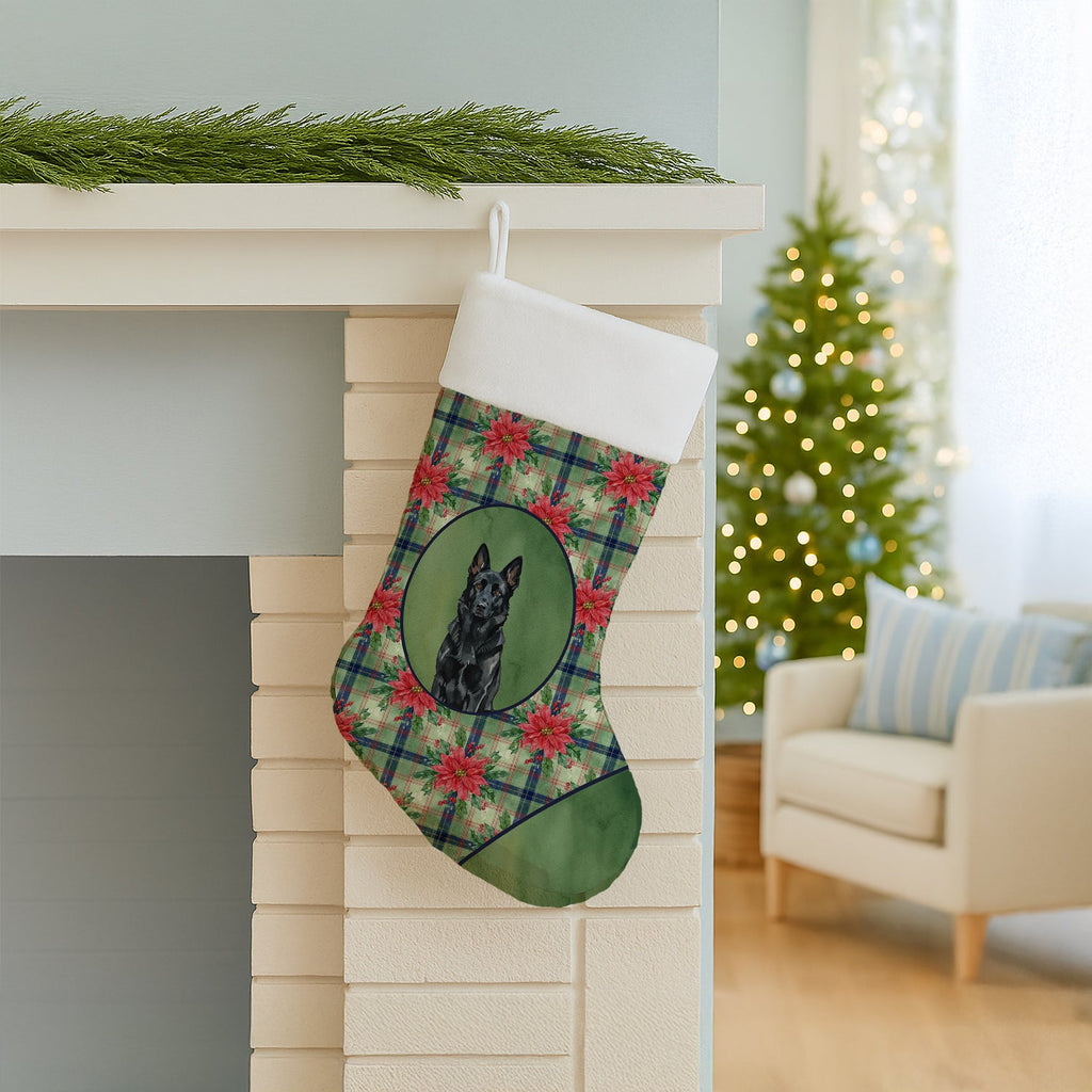 Black German Shepherd Christmas PoinsettIas Holiday Stocking-2