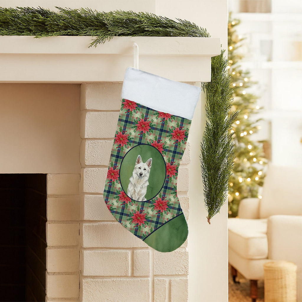 White German Shepherd Christmas PoinsettIas Holiday Stocking-1