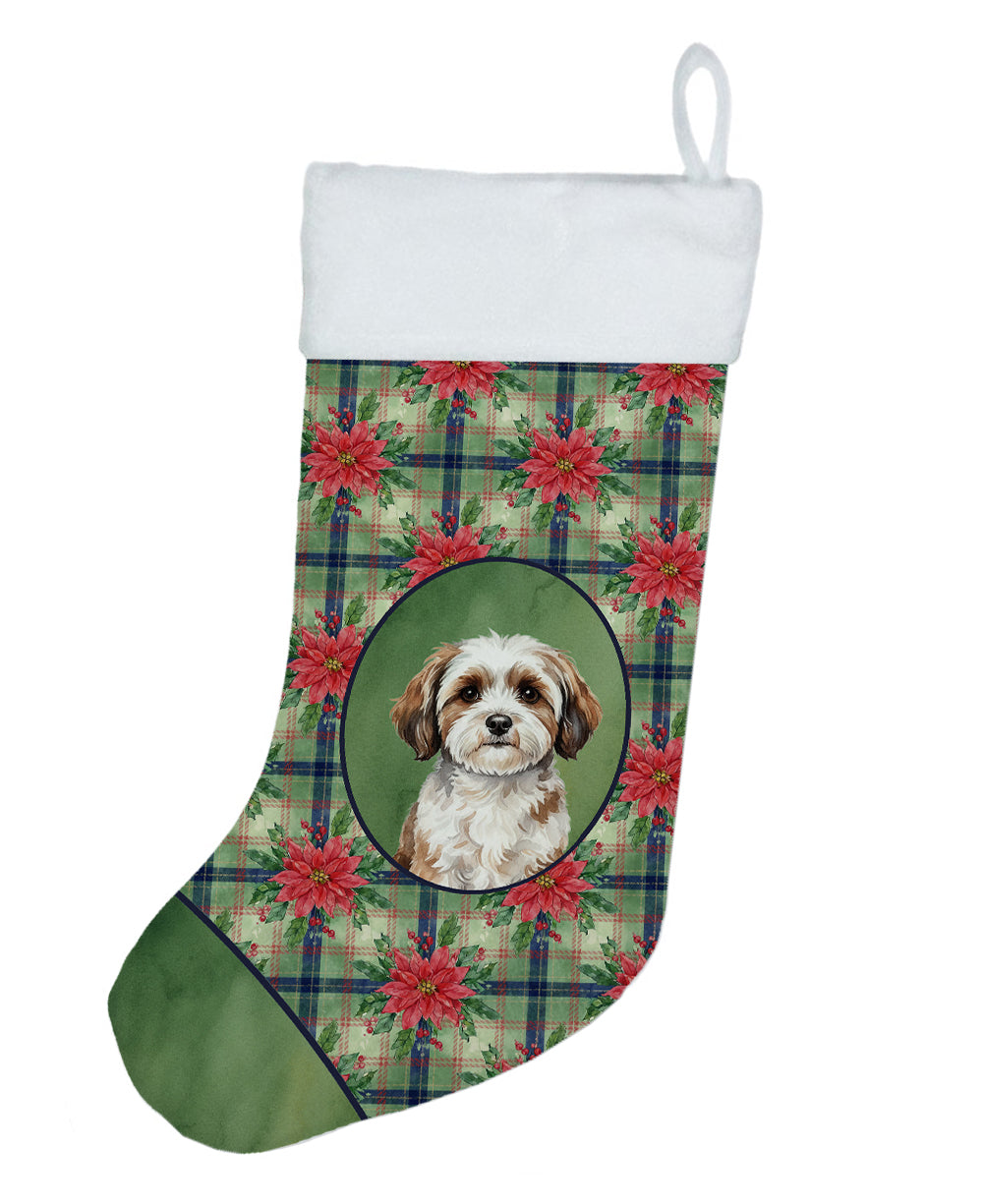 Parti-color Havanese Christmas PoinsettIas Holiday Stocking-0