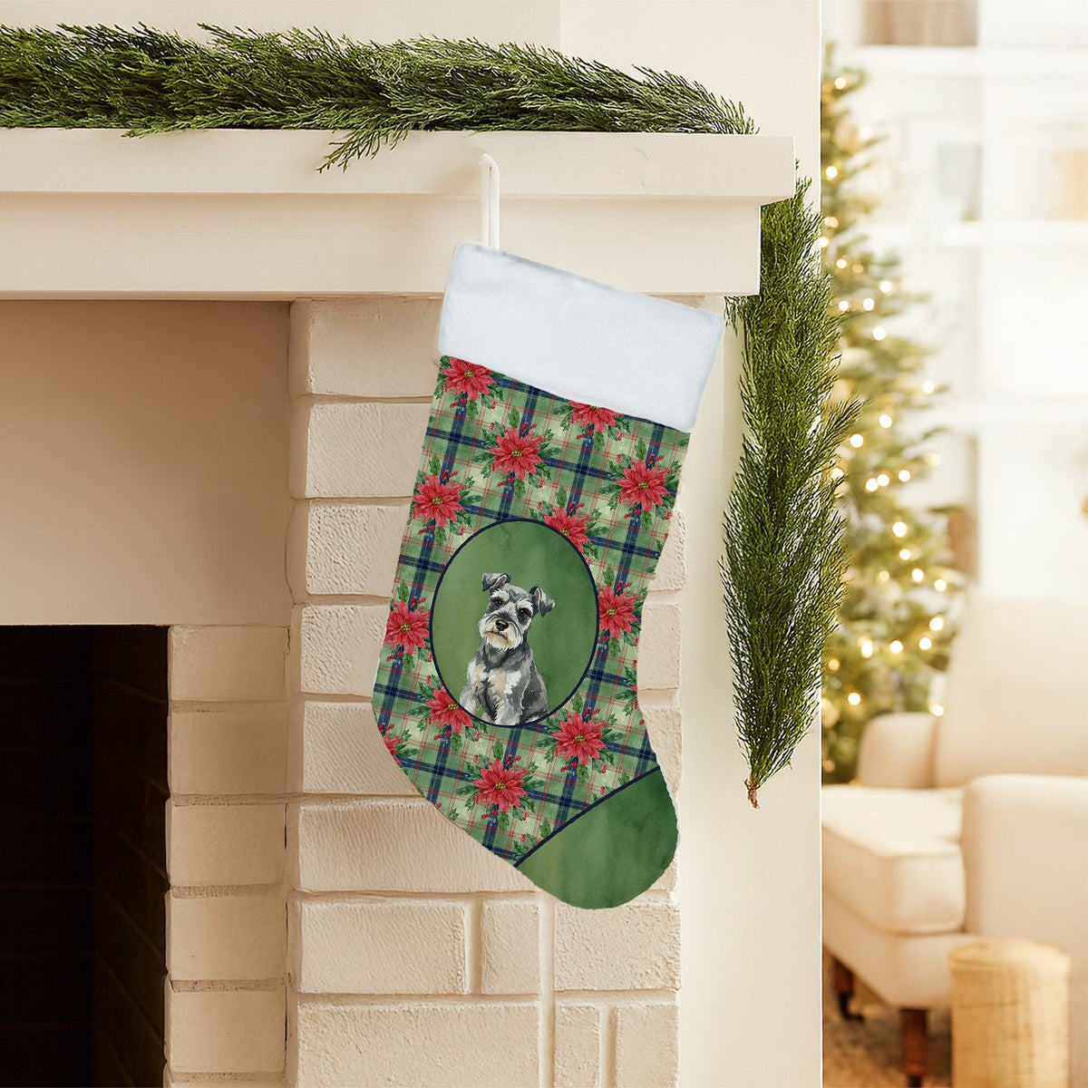 Miniature Schnauzer Christmas PoinsettIas Holiday Stocking-1