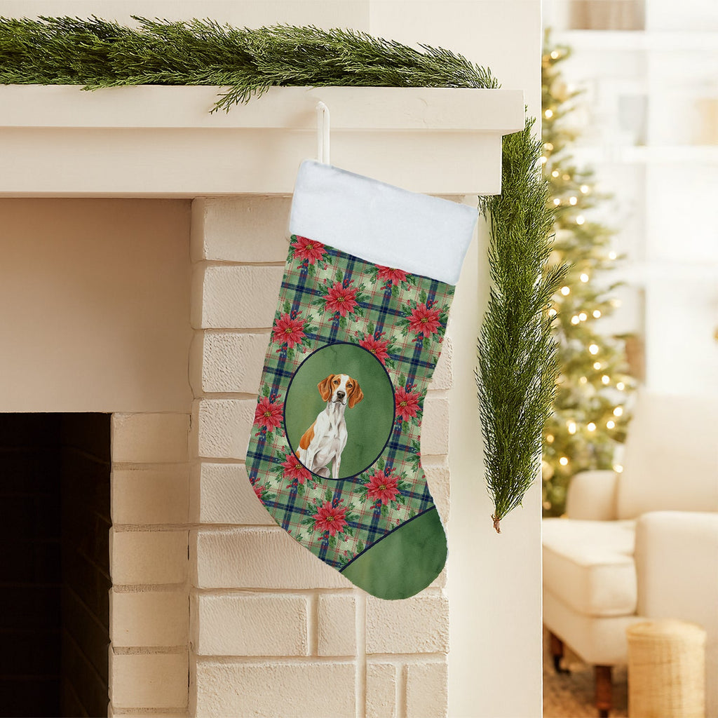 Orange and White Pointer Christmas PoinsettIas Holiday Stocking-1