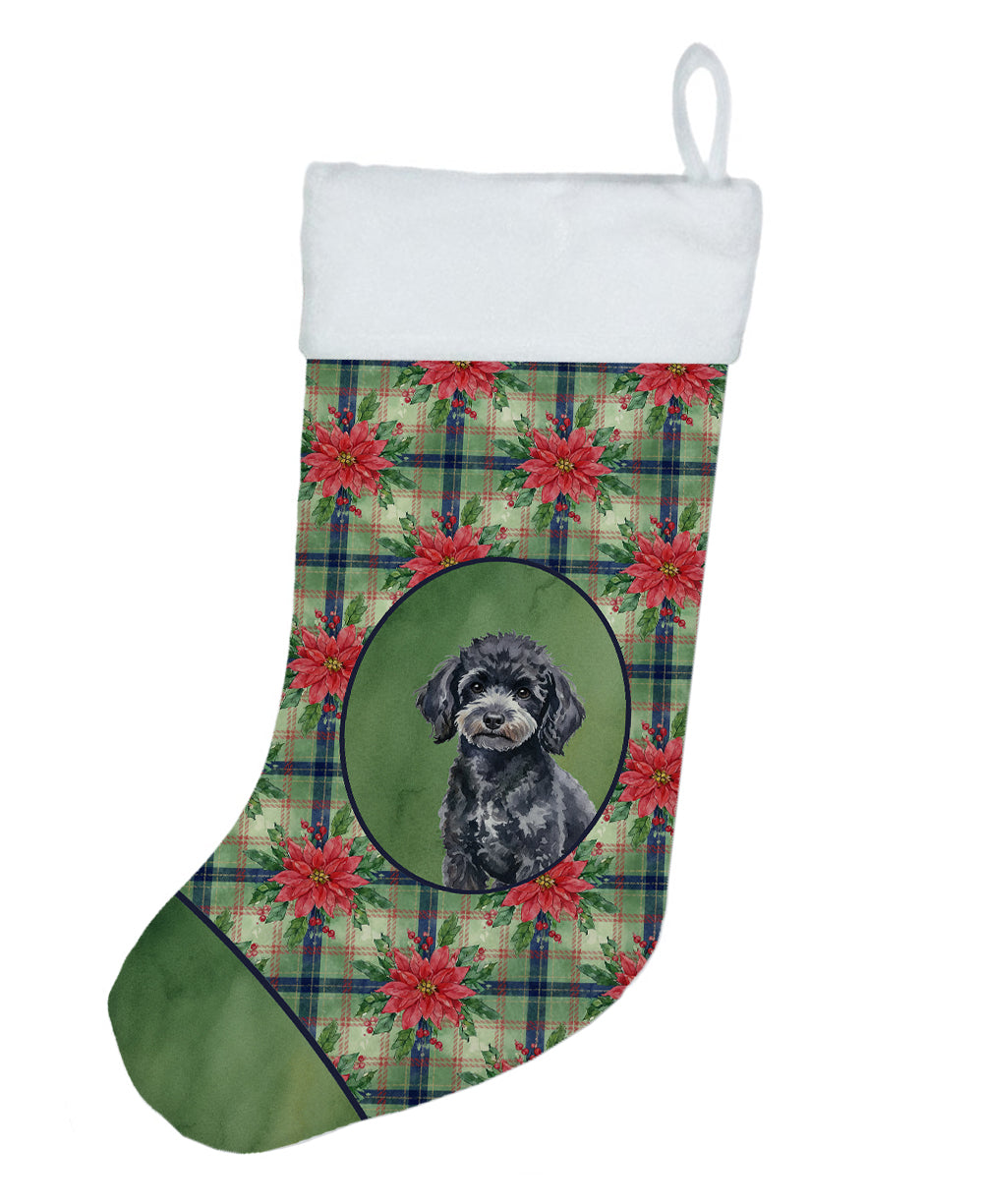 Toy Black Poodle Christmas PoinsettIas Holiday Stocking-0