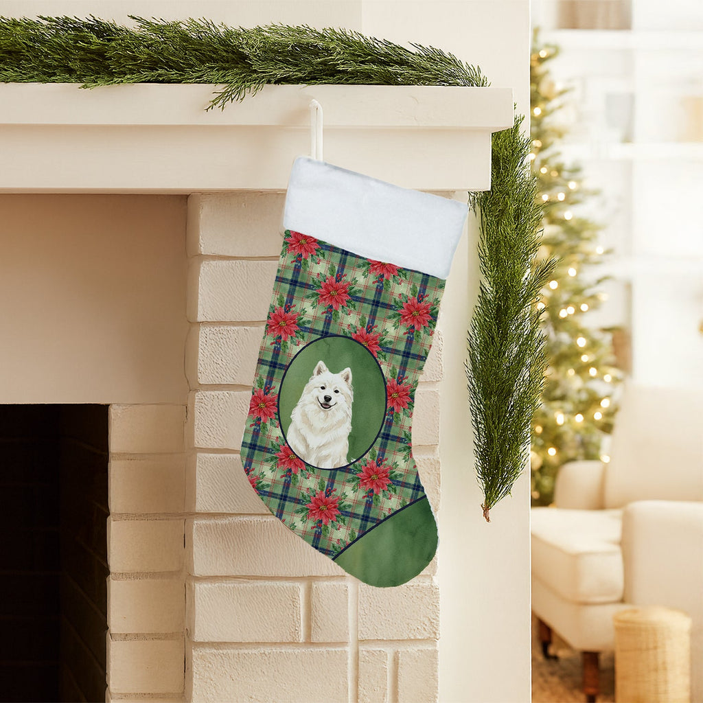 Cream Samoyed Christmas PoinsettIas Holiday Stocking-1