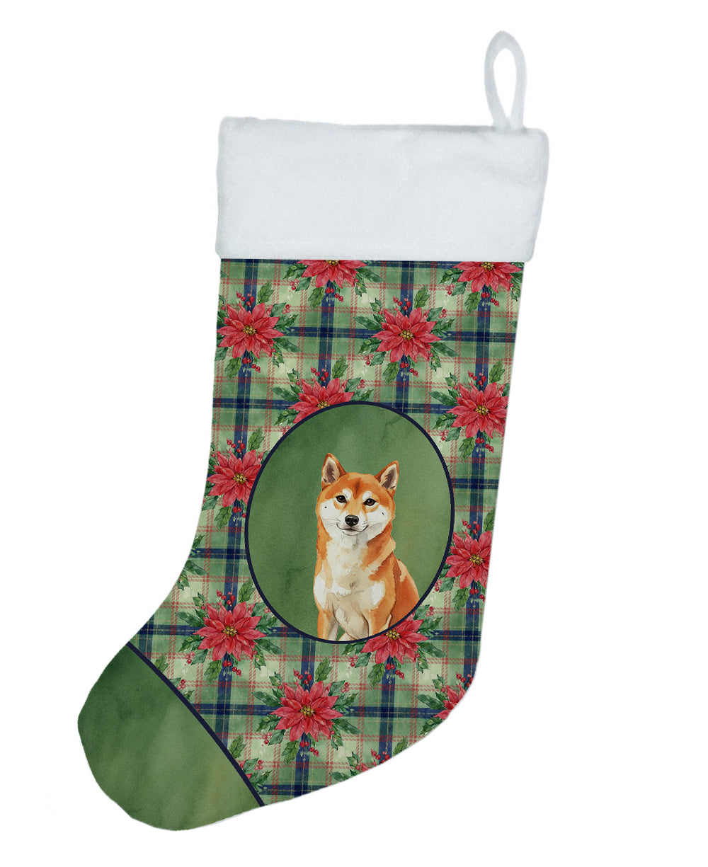 Red Shiba Inu Christmas PoinsettIas Holiday Stocking-0