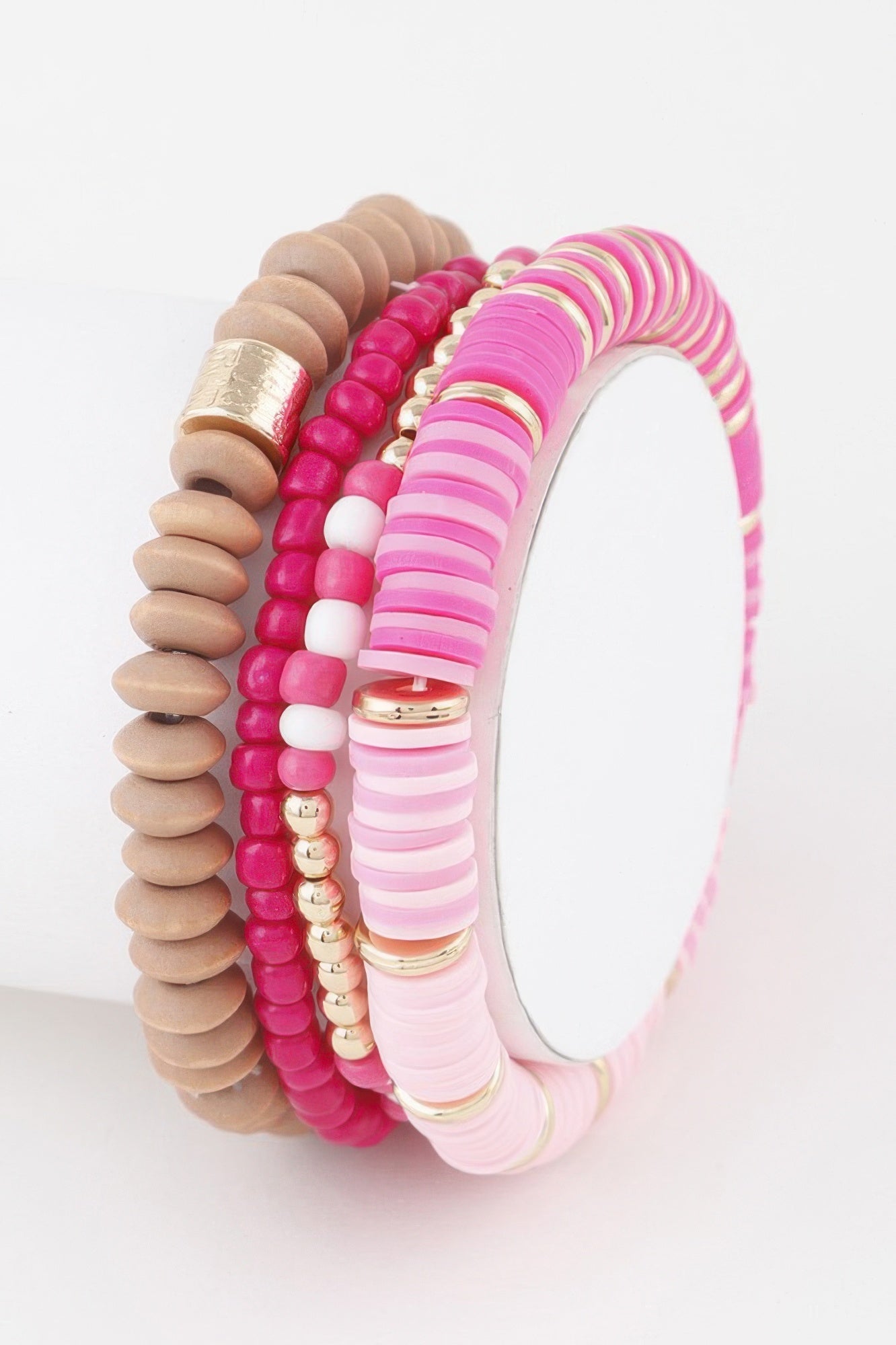 Cala Bassa multi beaded statement bracelet in gold, pink and purple tones for women — view 2
