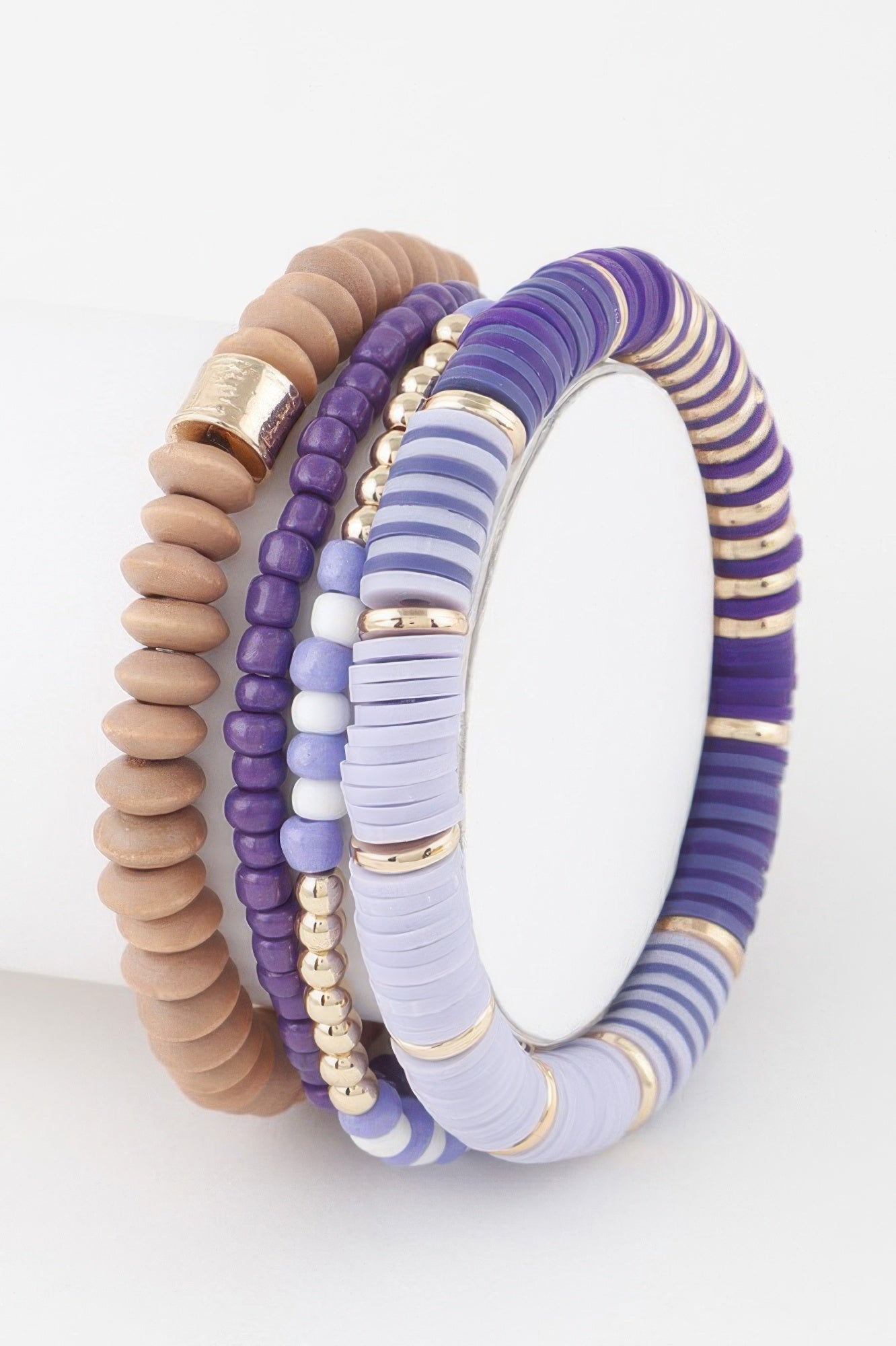 Cala Bassa multi beaded statement bracelet in gold, pink and purple tones for women — view 3