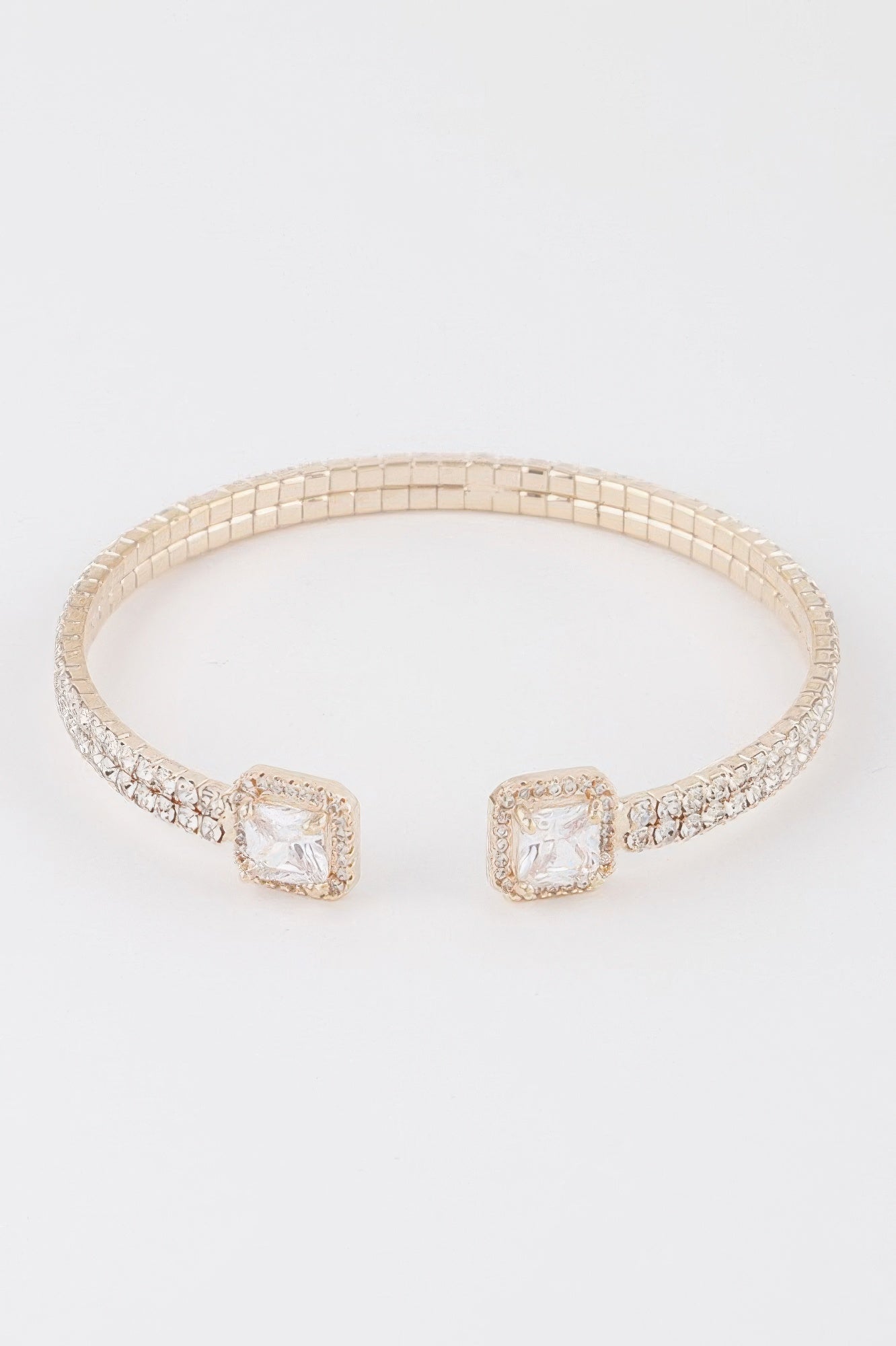Women's jeweled open cuff bracelet in gleaming metallic finish with sparkling crystal accents — view 3