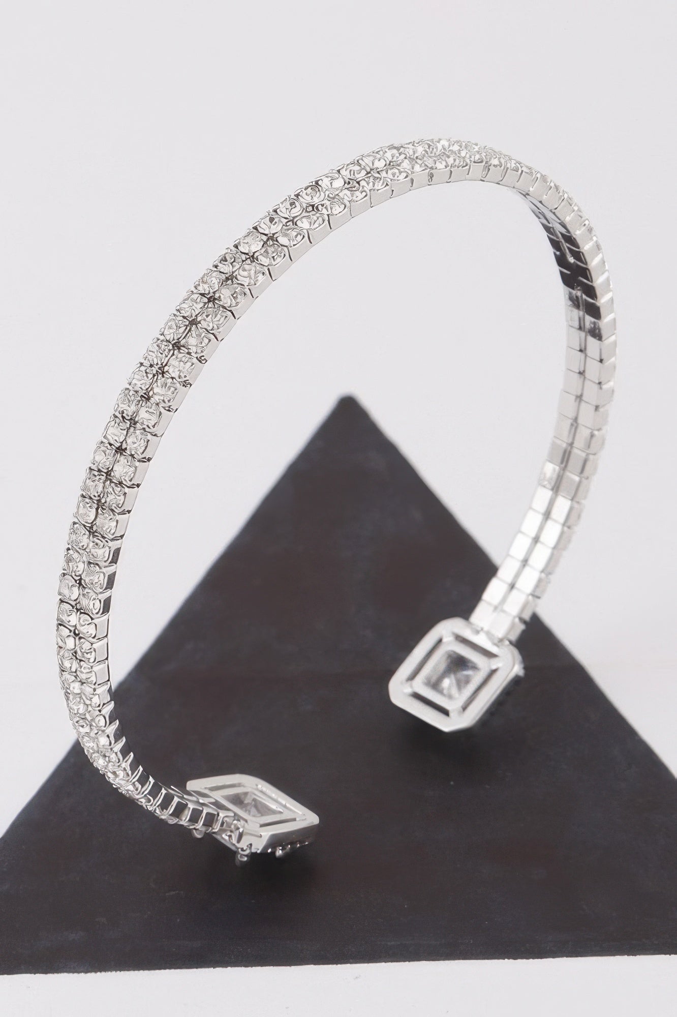Women's jeweled open cuff bracelet in gleaming metallic finish with sparkling crystal accents — view 4