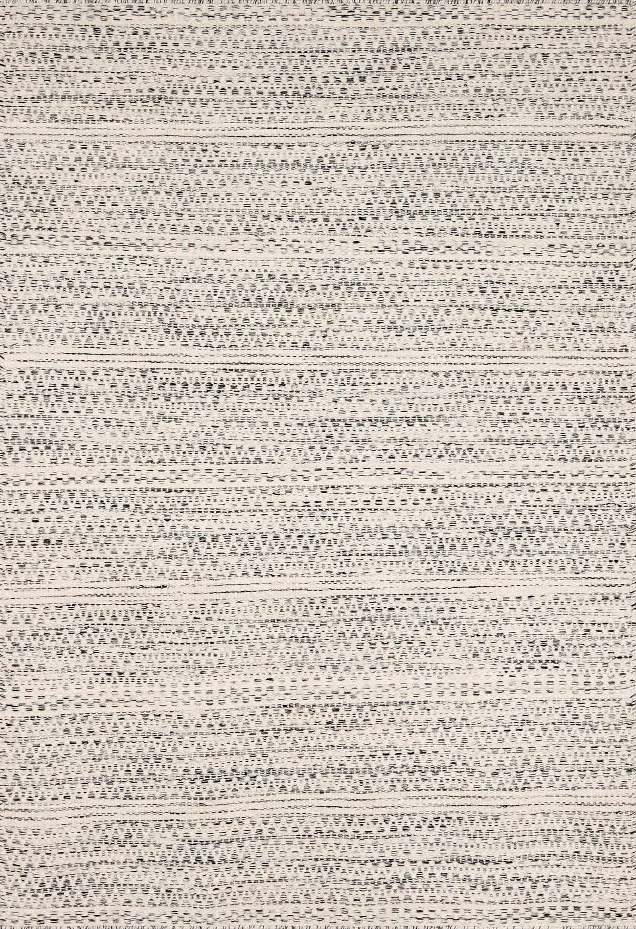 Williford cream and black striped hand woven pure wool area rug with medium pile