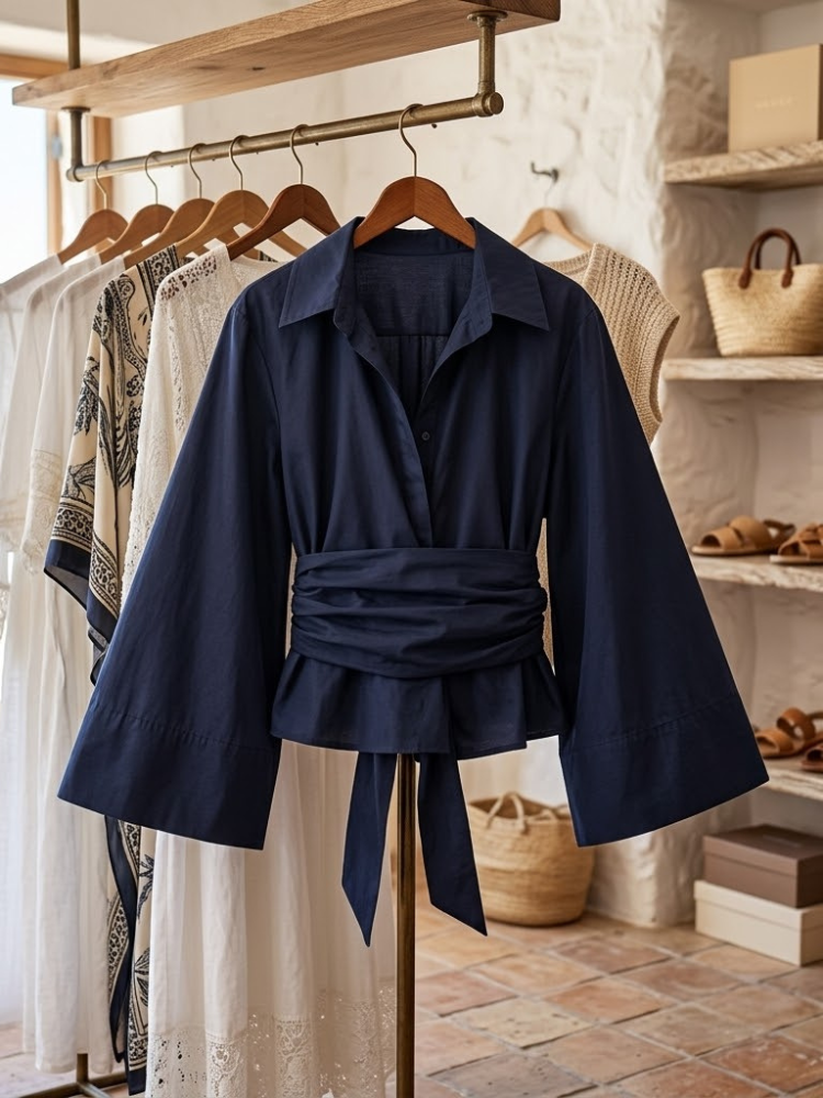 Astoria navy blue women's blouse lightweight summer top with fluid silhouette and breathable fabric — view 2
