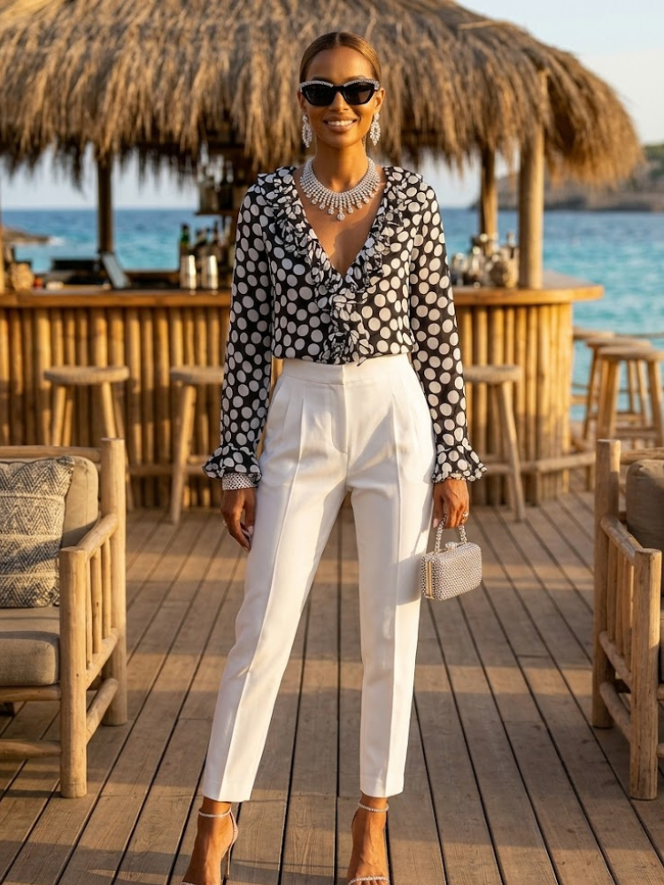 Women's summer blouse with flowy silhouette in lightweight breathable fabric for warm weather