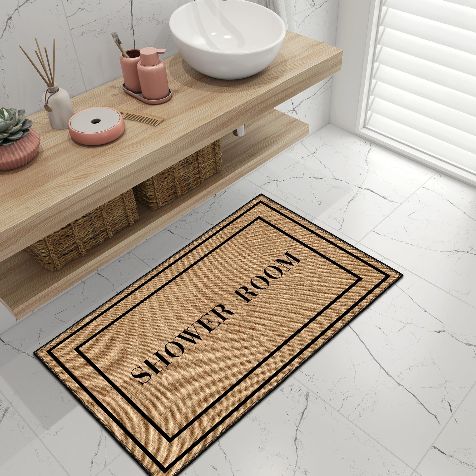 Vintage boho style Alaska bath mat featuring a plush chenille surface and non slip cotton base — view 5
