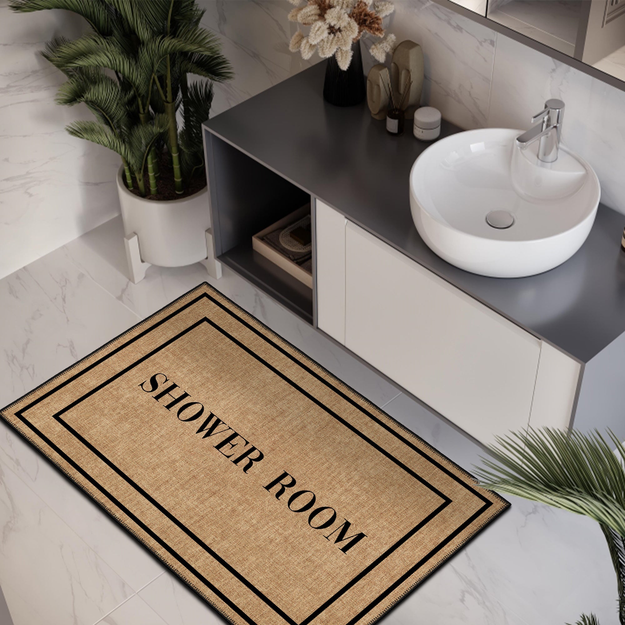 Vintage boho style Alaska bath mat featuring a plush chenille surface and non slip cotton base — view 2