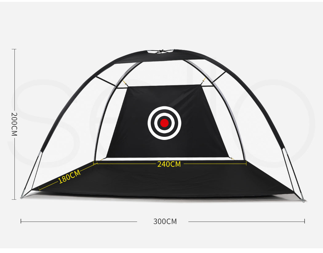 Black 3-meter Centra golf practice net with precision target, fibreglass poles, and carrying bag — view 2