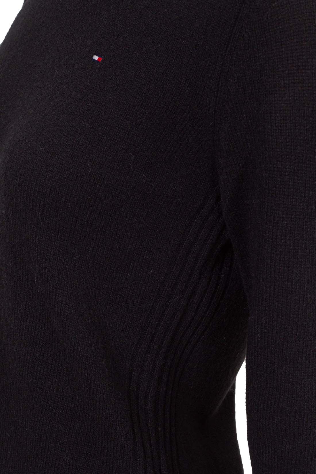 Women's navy blue pure wool crewneck sweater with long sleeves and subtle front logo embroidery — view 13