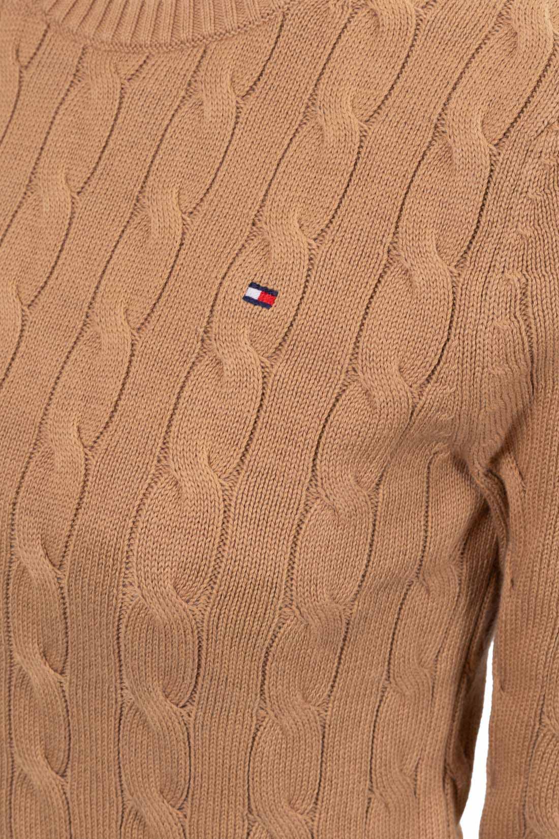 Pure white women's short sleeve cable knit sweater with crew neck and embroidered logo detail — view 17