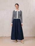 Waisted Full Taffeta Skirt-Navy-0
