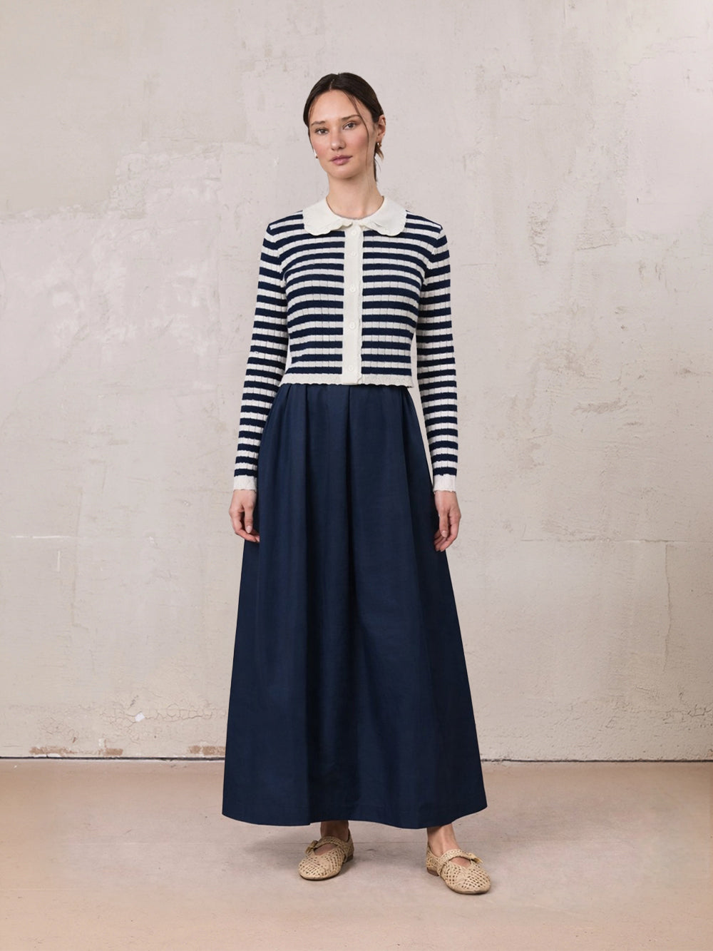 Waisted Full Taffeta Skirt-Navy-0