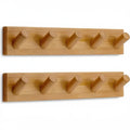 Wooden wall mounted coat rack with five heavy duty round hooks in a two pack set