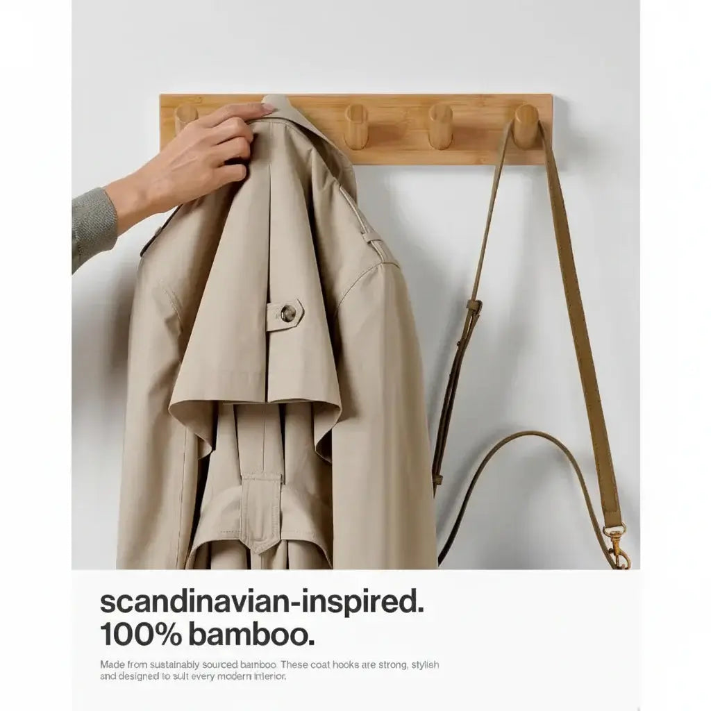 Wooden wall mounted coat rack with five heavy duty round hooks in a two pack set — view 3
